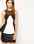 Asos Peplum Top In Monochrome Mesh - Black