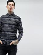 Pretty Green Slim Fit Fleet Geo-tribal Shirt In Blue - Blue