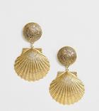 Regal Rose Gold Plated Oversized Shell Statement Earrings - Gold