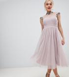 Little Mistress Petite Midi Prom Dress With Embellished Collar And Sleeves - Pink