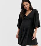 Asos Design Maternity Scuba Pleated Mini Kimono Dress-black