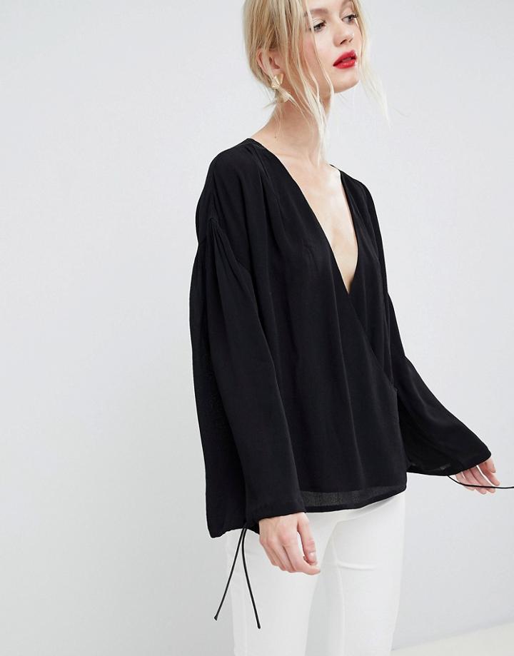 Asos Design Oversize Wrap Top - Black