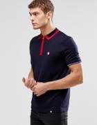 Pretty Green Knitted Polo With Zip Neck - Navy