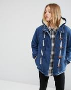 Asos Denim Duffle Coat With Borg - Blue