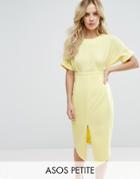 Asos Petite Smart Woven Dress With V Back And Split Front - Yellow