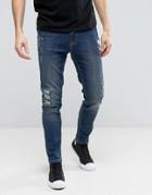 Hoxton Denim Jeans Rip And Repair Paint Splatter Skinny Jean - Blue
