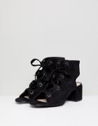 Pull & Bear Lace Up Front Heel In Black - Black