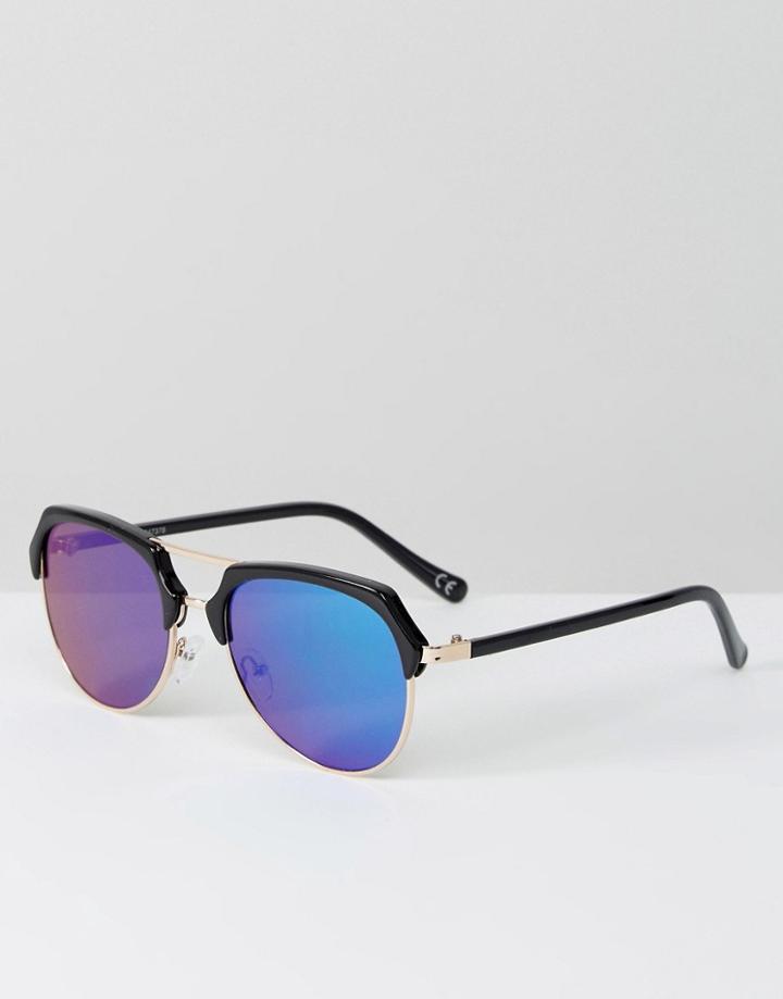 Asos Aviator Sunglasses In Black With Green Mirror Lens - Black