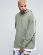 Asos Oversized Hoodie With T-shirt Hem - Green