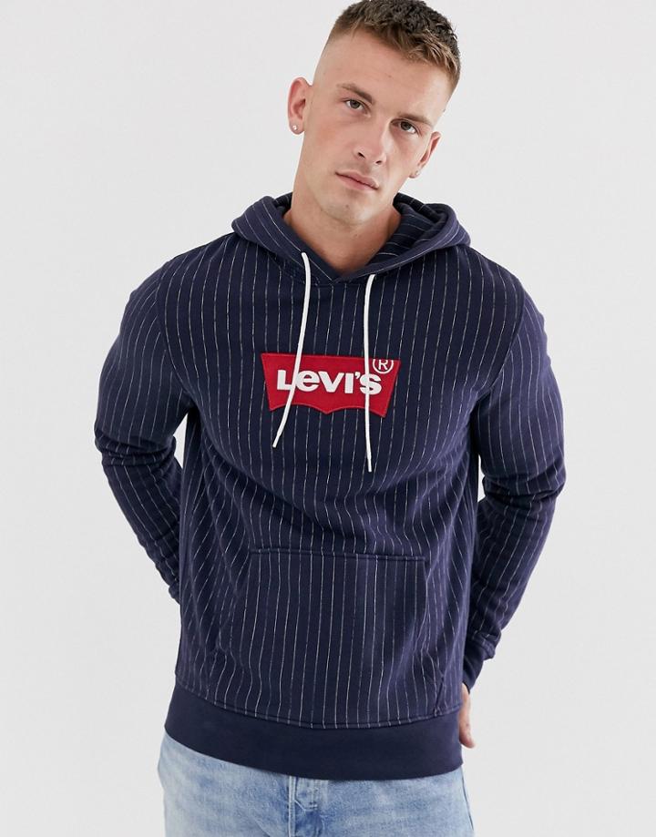 Levi's Modern Large Batwing Logo Chalk Stripe Hoodie In Nightwatch Blue/white-navy