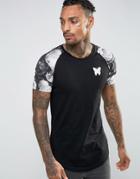Good For Nothing Raglan Tee With Floral Sleeve Print - Black