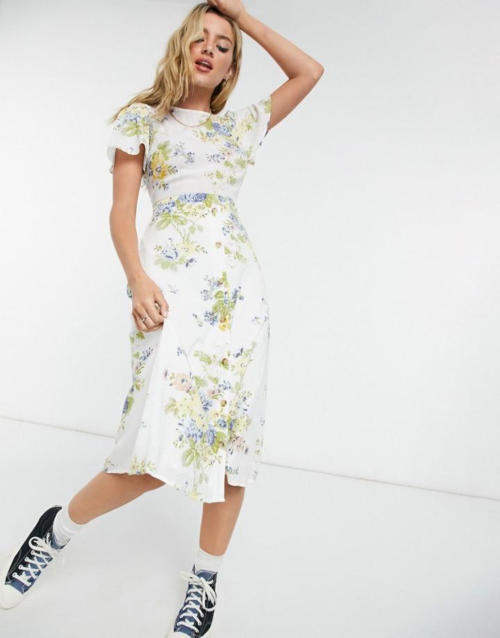 Warehouse Bonnie Rose Midi Dress In Neutral