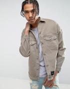 Sixth June Oversized Denim Jacket In Stone With Distressing - Stone