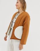 Monki Reversible Short Zip Through Jacket In Dusty White And Beige