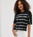 Asos Design Tall Cropped Boxy T-shirt In Tie Dye Stripe With Exposed Seams-black