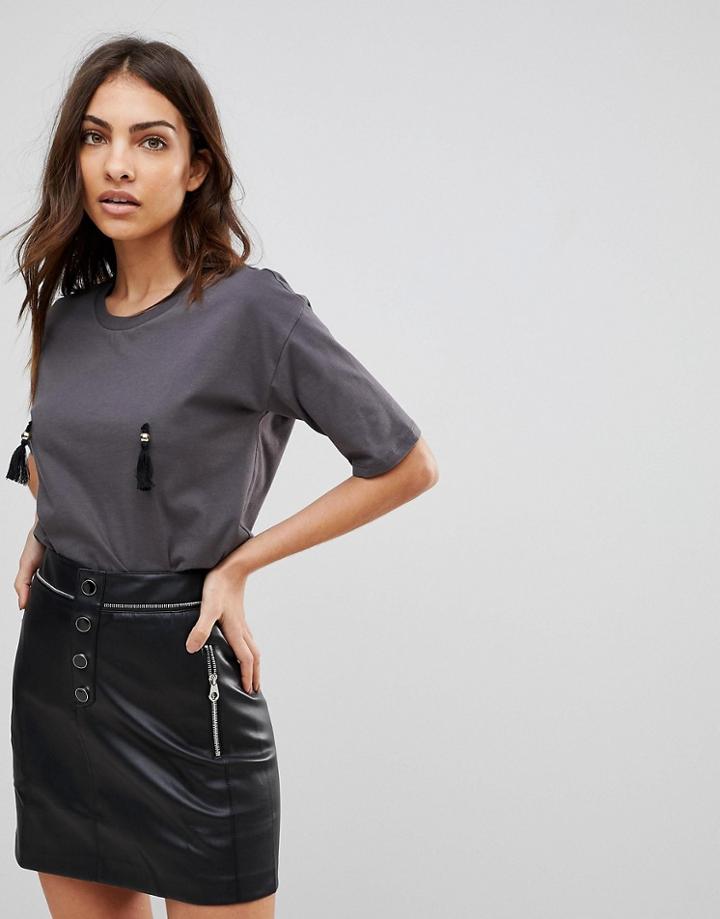 Asos T-shirt With Nipple Tassels - Gray