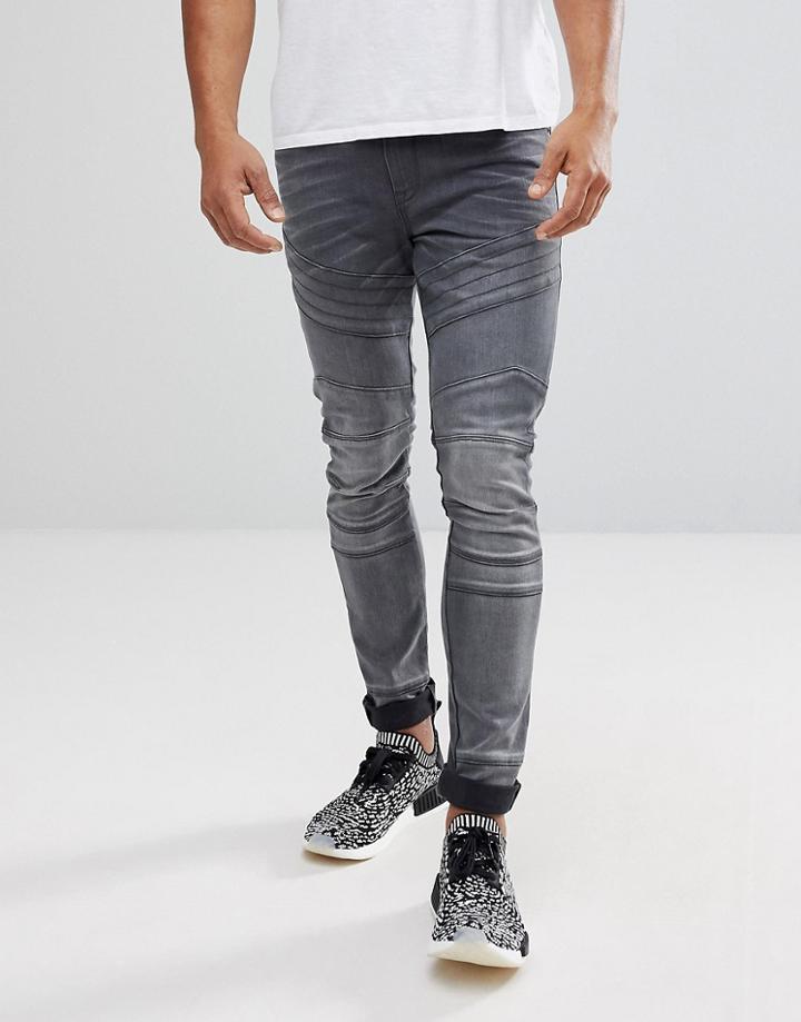 Asos Super Skinny Biker Jeans In Washed Black - Black
