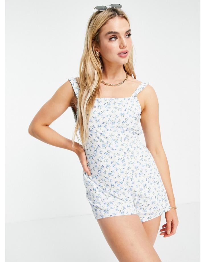 Fashion Union Backless Romper In Retro Ditsy-multi
