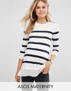 Asos Maternity Breton Stripe Sweater With Button - Multi