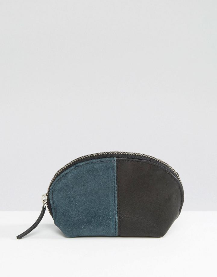 Asos Suede And Leather Oval Coin Purse - Black