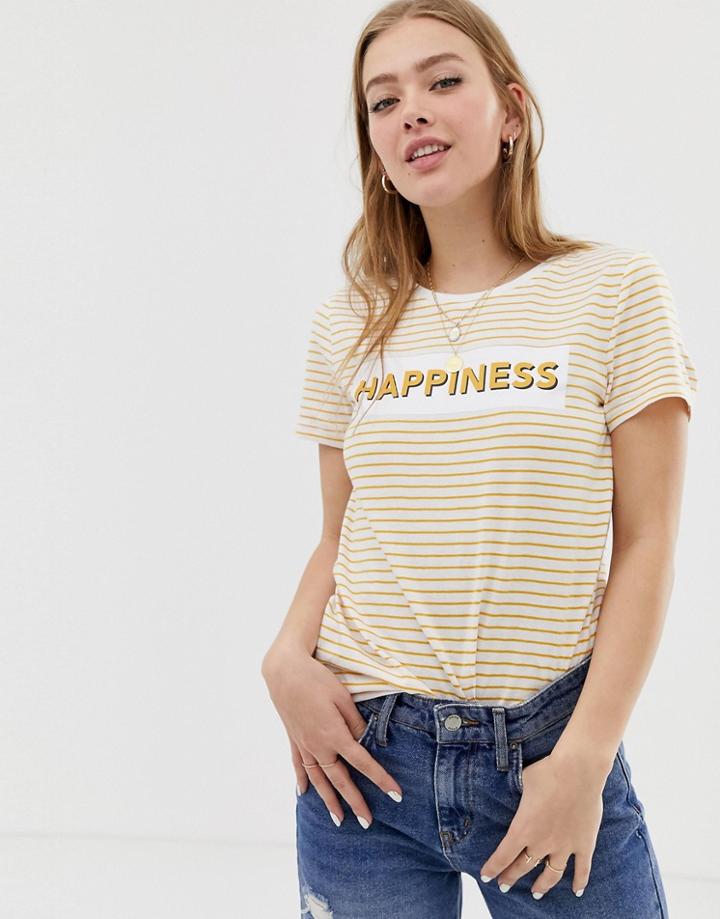 Only Stripe Slogan T-shirt - White