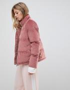Qed London Velvet Padded Jacket - Pink