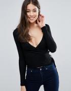 Brave Soul Ballet Wrap Top - Black