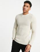 Asos Design Muscle Fit Textured Knit Sweater In Oatmeal-neutral