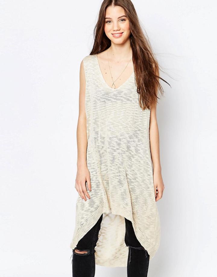 Qed London Dip Hem Longline Sweater - Beige