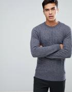 Moss London Cable Crew Neck Knitted Sweater In Lambswool - Gray