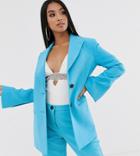 Asos Design Petite Pop Waisted Suit Blazer - Blue