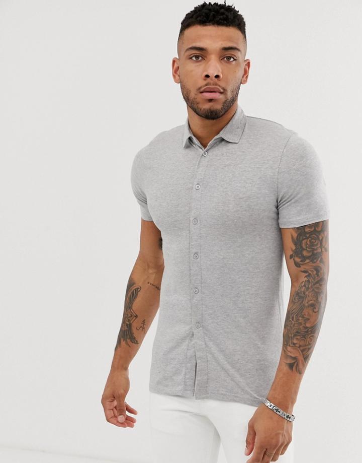 Boohooman Muscle Fit Jersey Shirt In Gray - Gray