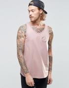 Asos Longline Tank With Chest Print And Curved Hem - Pink
