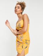 Asos Design Structured Mini Dress Wth Floral Embellishment In Orange
