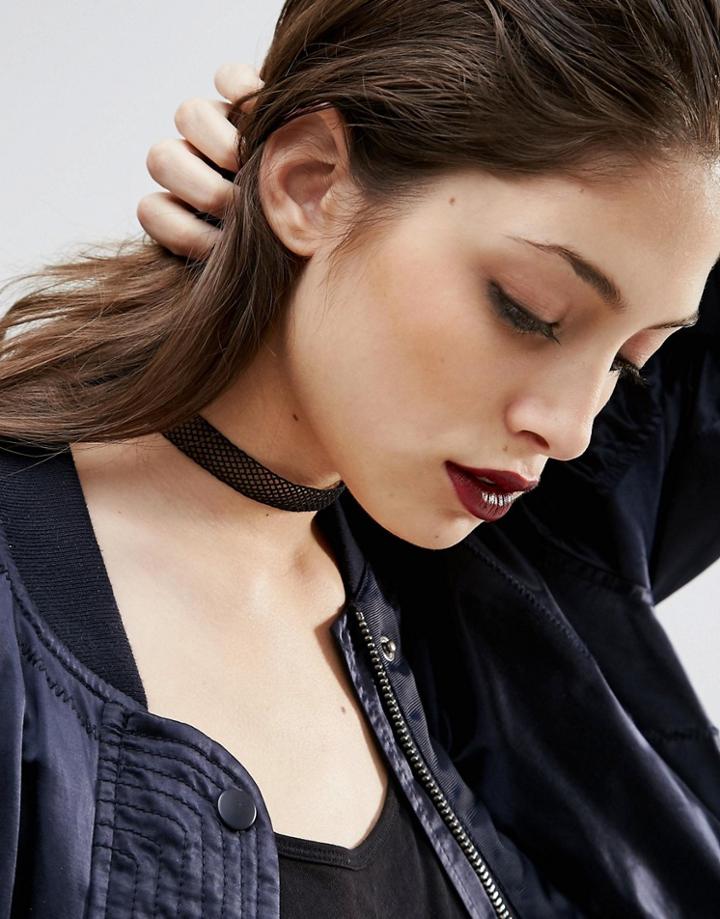Asos Simple Fishnet Choker Necklace - Black