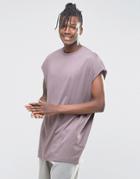 Asos Super Oversized Sleeveless T-shirt With Raw Edge In Violet Gray - Violet Gray