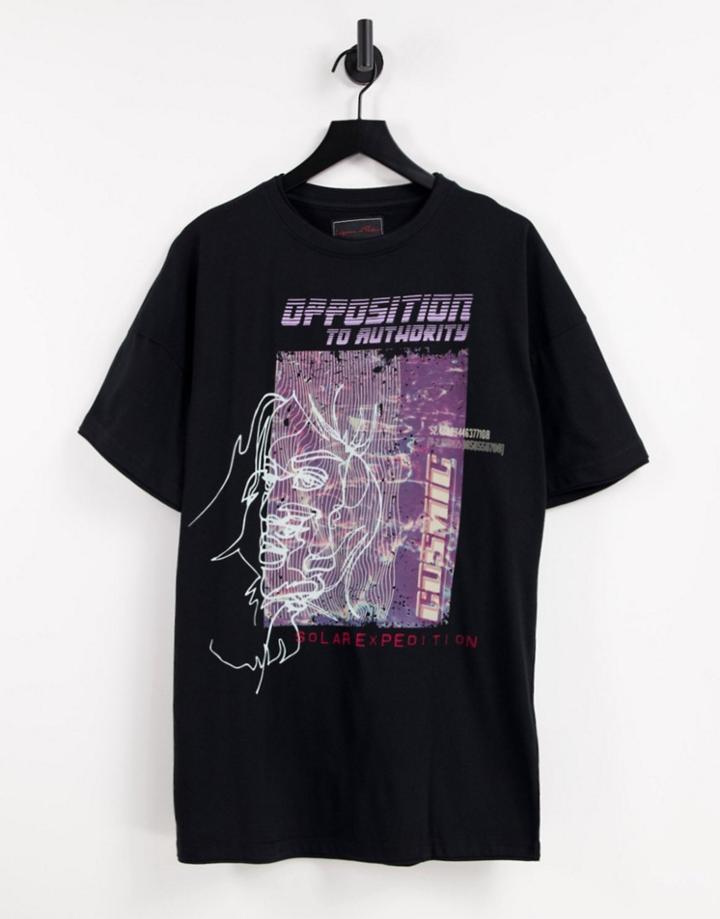 Liquor N Poker Oversized T-shirt In Black With Graphic Print