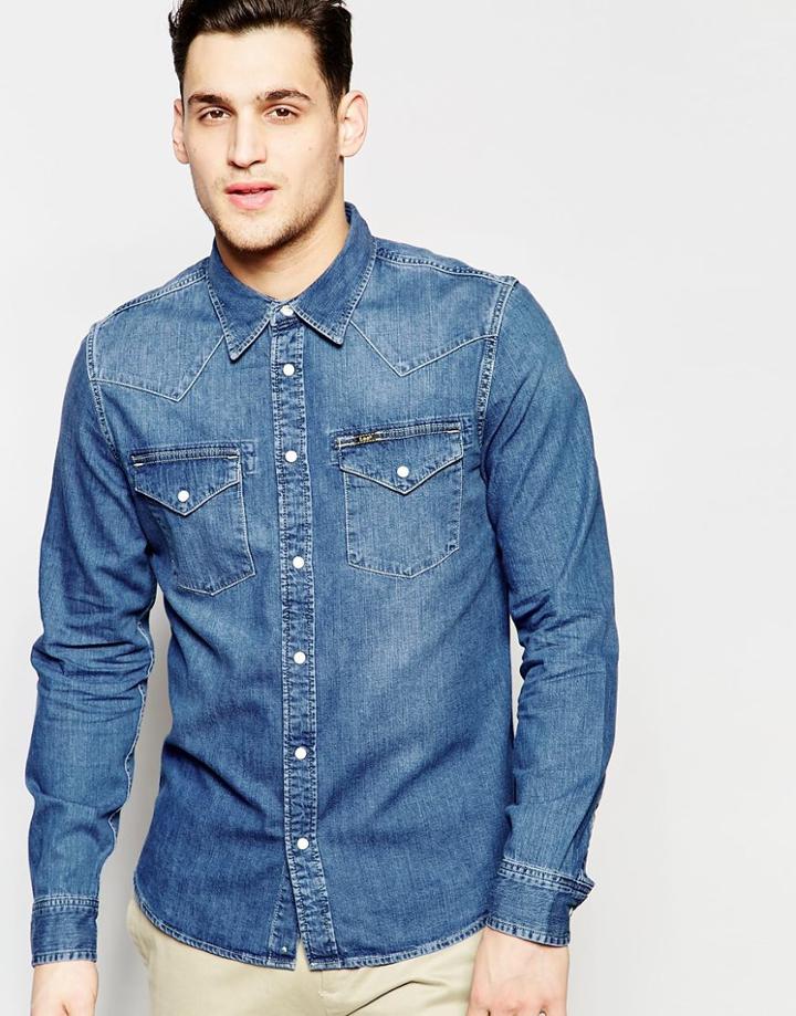 Lee Western Denim Shirt Slim Fit Blue Stance Mid Wash - Blue Stance