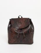Asos Design Mini Soft Minimal Backpack In Snake-brown