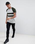 Asos Longline T-shirt In Color Block Twisted Jersey In Khaki - Green