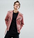 Reclaimed Vintage Inspired Real Suede Biker Jacket - Pink
