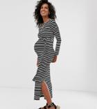 New Look Maternity Tie Waist Detail Jersey Dress In Stripe - Black