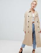 Fashion Union Belted Trench Jacket With Storm Flaps And Contrast Lining - Beige