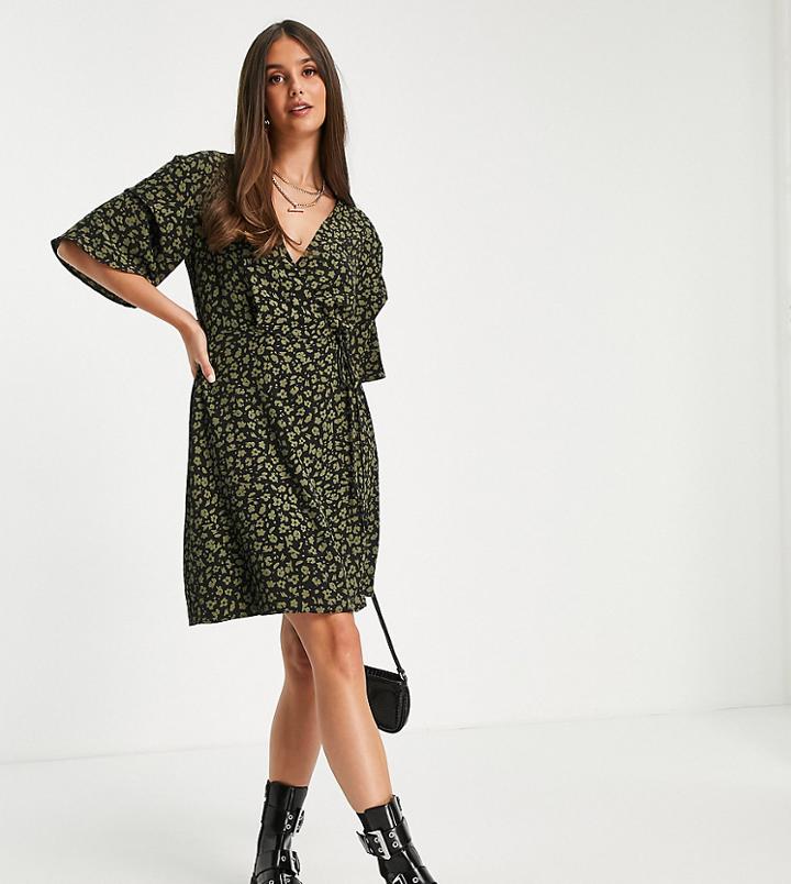 Topshop Tall Double Frill Floral Mini Dress-multi