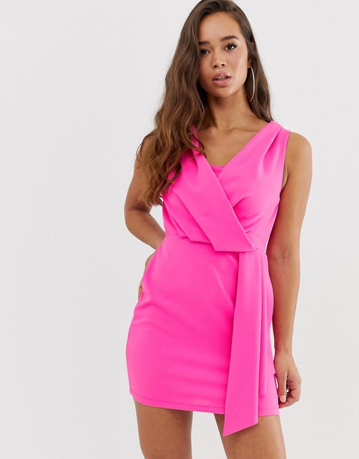 Asos Design Mini Drape Front Dress-pink