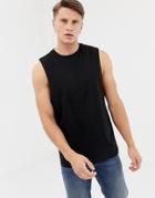 Asos Design Relaxed Sleeveless T-shirt With Dropped Armhole In Black - Black