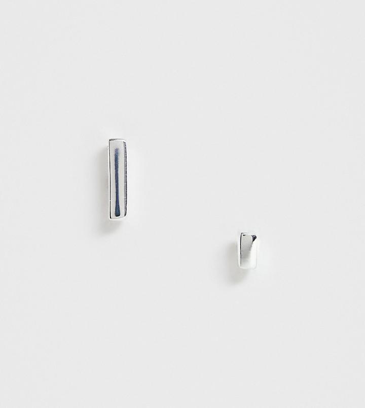 Asos Design Sterling Silver Stud Earrings In Mismatch Bar Design - Silver