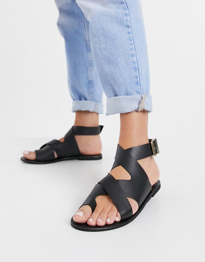 Asos Design Fortify Leather Flat Sandals In Black