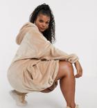 Asos Design Curve Velour Hoodie Dress In Camel-beige