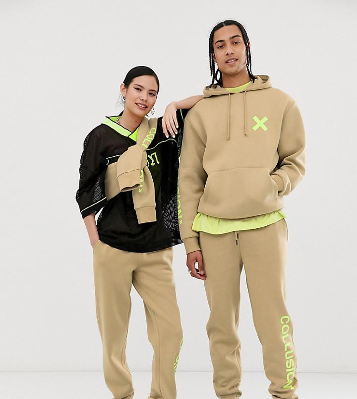 Collusion Unisex Logo Sweatpants In Tan - Brown